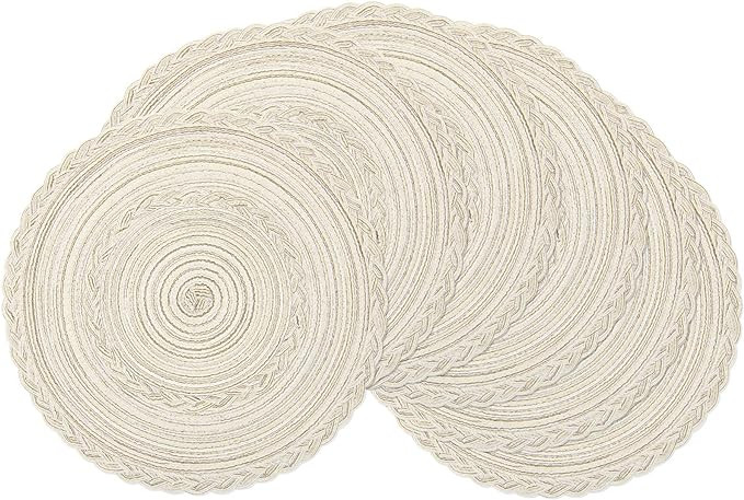 SHACOS Round Placemats Set of 6 Boho Braided Bordered Placemats 15 inch for Dining Tables Wedding... | Amazon (US)