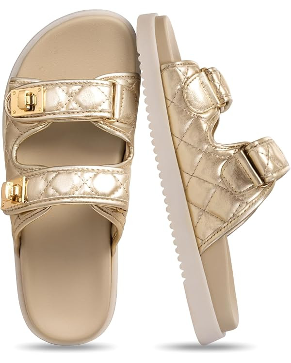 FITORY Women's Flat Sandals Classic Adjustable Double Strap with Cushioned Footbed for Summer Siz... | Amazon (US)