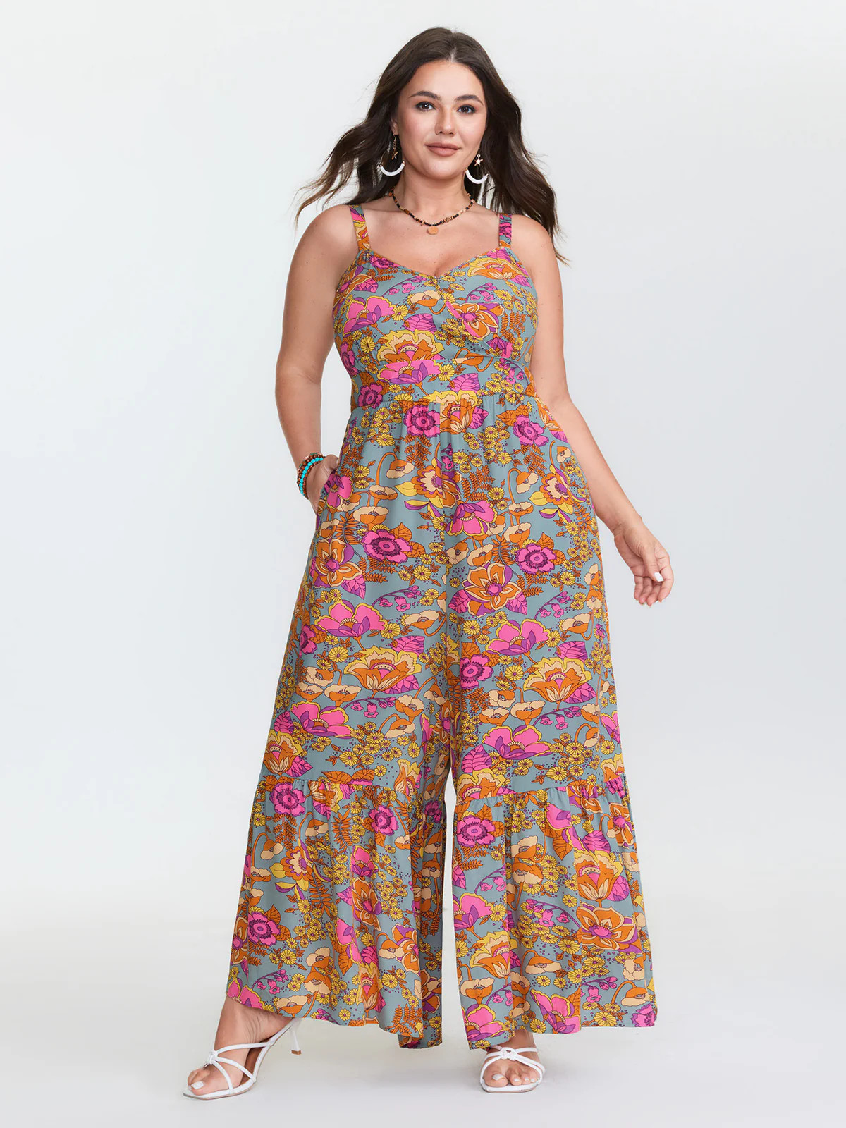 Floral Print Shirred Cami Jumpsuit | Bloomchic