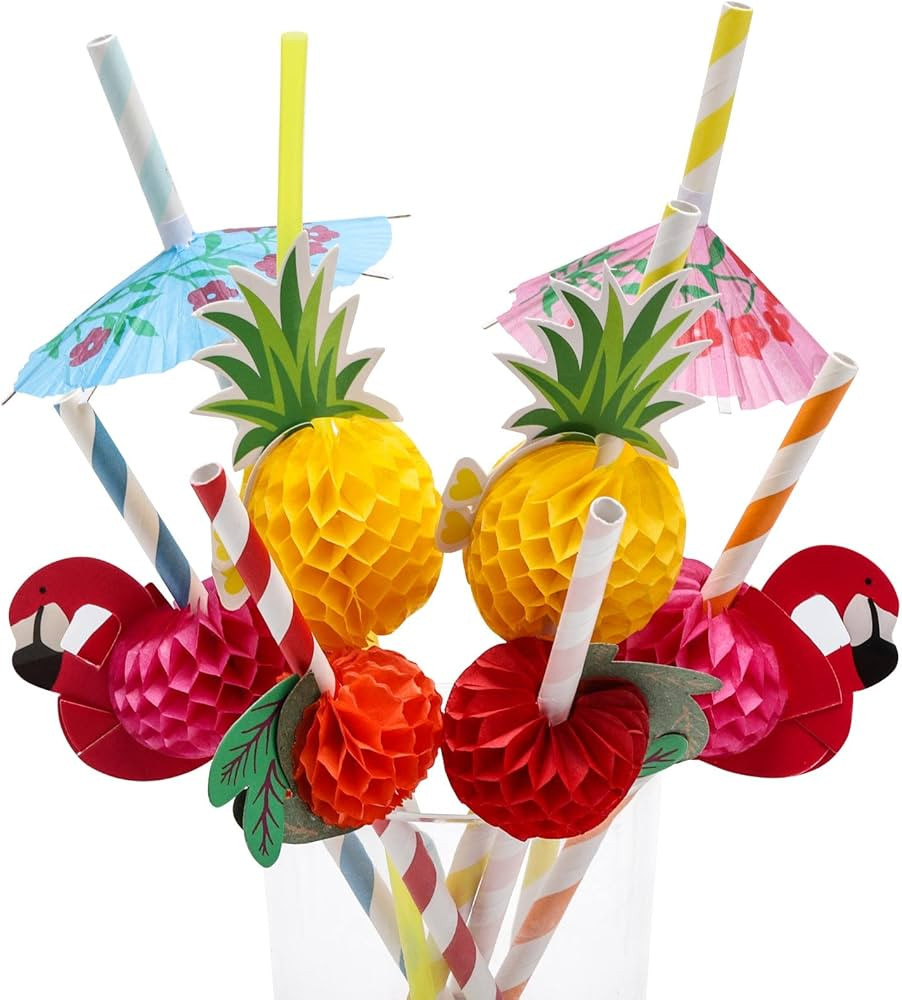 100PCS Flamingo Fruit Paper Straws Coffee & Cocktail Stirrers,Disposable Drinking Straws,Tropical... | Amazon (US)