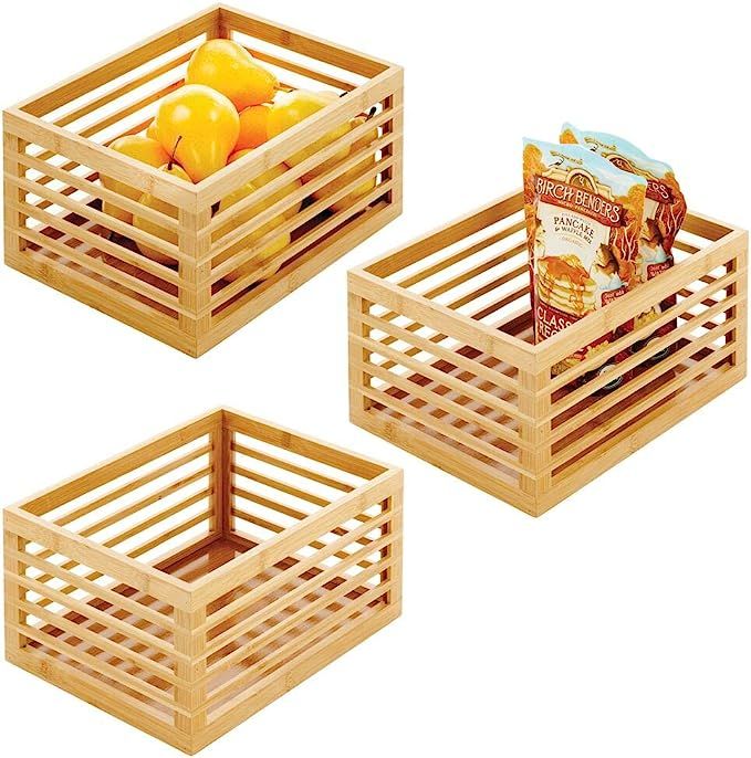 mDesign Bamboo Slotted Kitchen Cabinet Pantry Organizer Bin - Eco-Friendly, Multipurpose - Use on... | Amazon (US)
