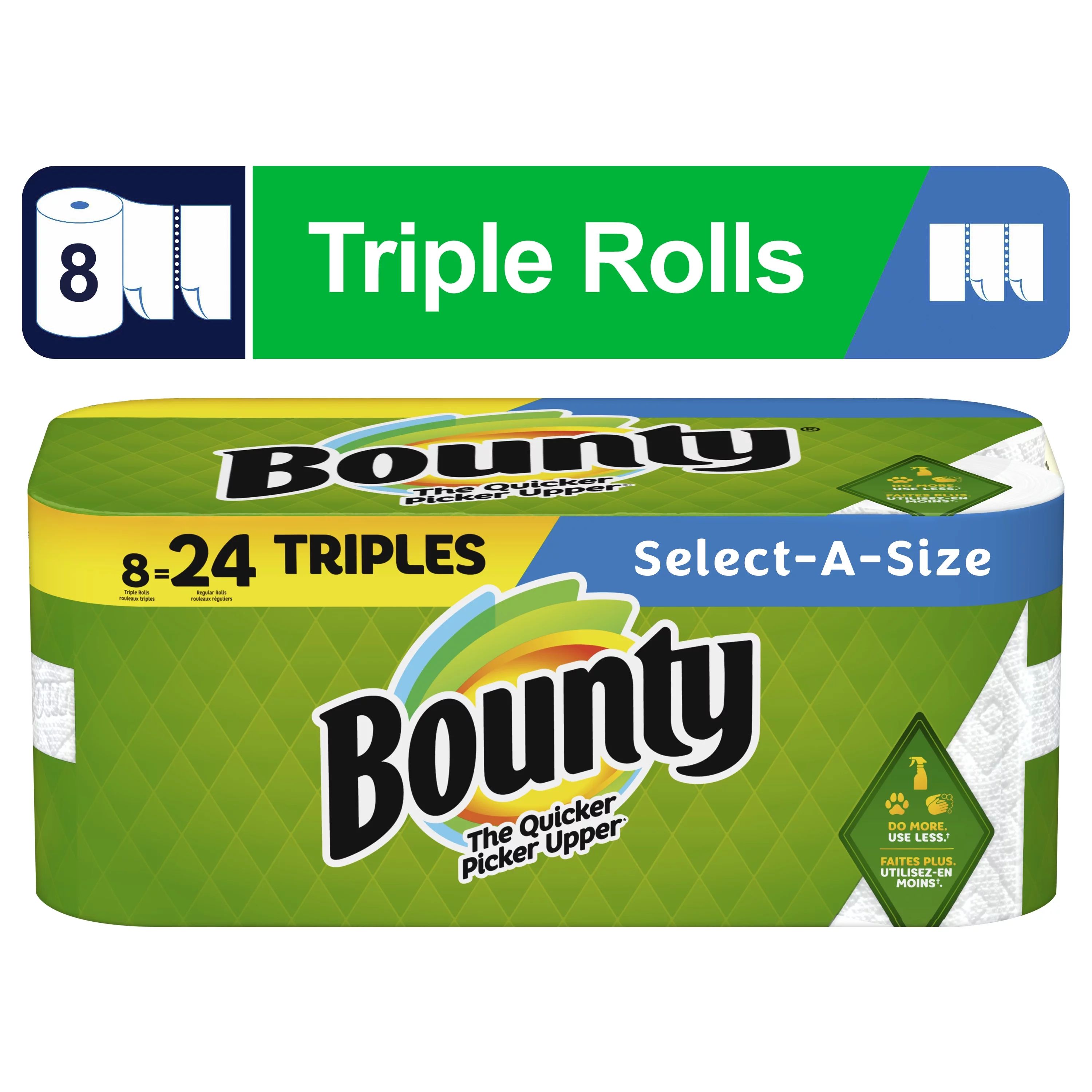 Bounty Select-a-Size Paper Towels, 8 Triple Rolls, White | Walmart (US)