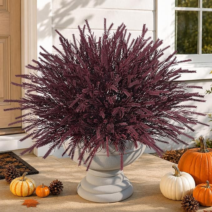 Artificial Faux Outdoor Plants for Fall Autumn Decor, 10 Bundles Burgundy Fake Plastic Grass UV R... | Amazon (US)