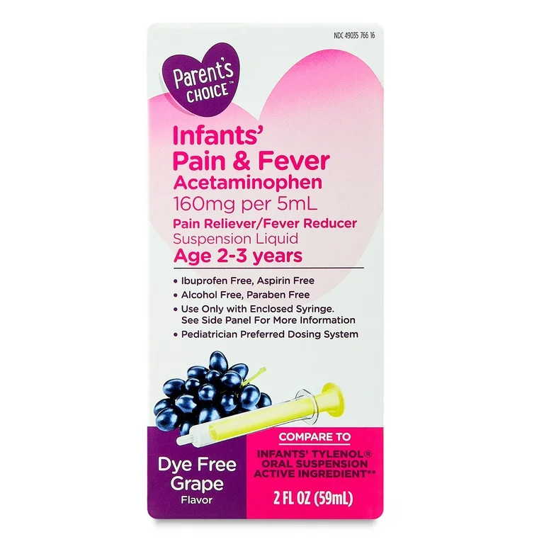 Parent's Choice Infants' Pain and Fever Acetaminophen, 160 mg, Grape, 2 fl oz | Walmart (US)
