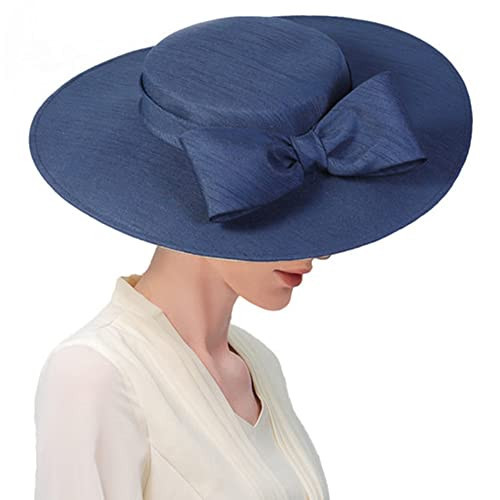 Wide Brim Hats for Women Big Bowknot Formal Occasion Kentucky Cap Lady Wedding Cocktail Party Flat Top Fedoras RoyalBlue | Amazon (US)