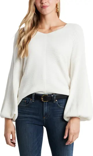 Ribbed Balloon Sleeve Cotton Blend Sweater | Nordstrom