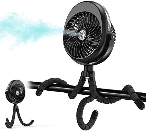 2022 Updated Misting Baby Stroller Fan, 270° & 360° Pivoting Portable Fan, Battery Operated USB... | Amazon (US)