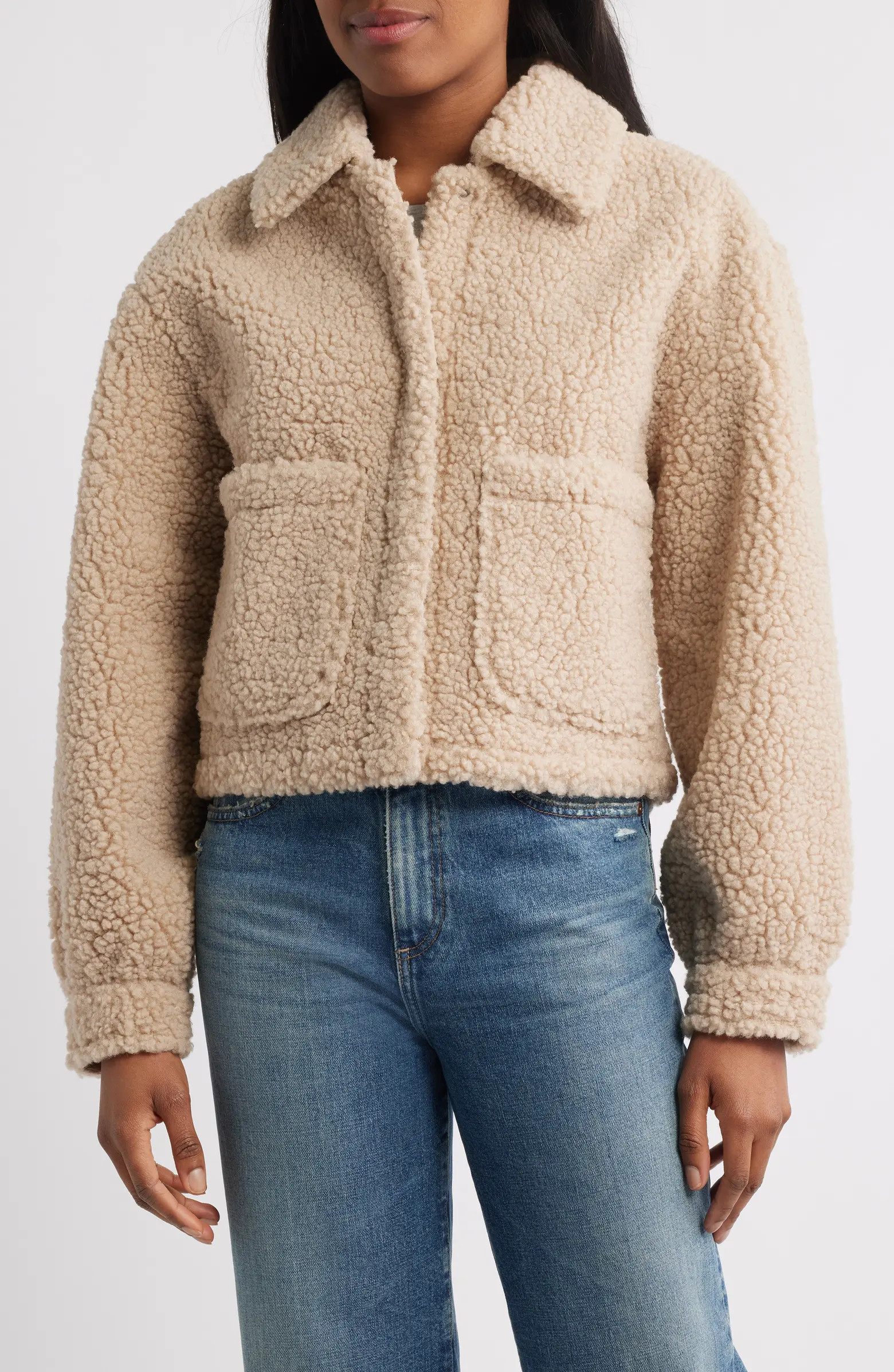 Lucky Brand Patch Pocket Faux Fur Crop Jacket | Nordstrom | Nordstrom