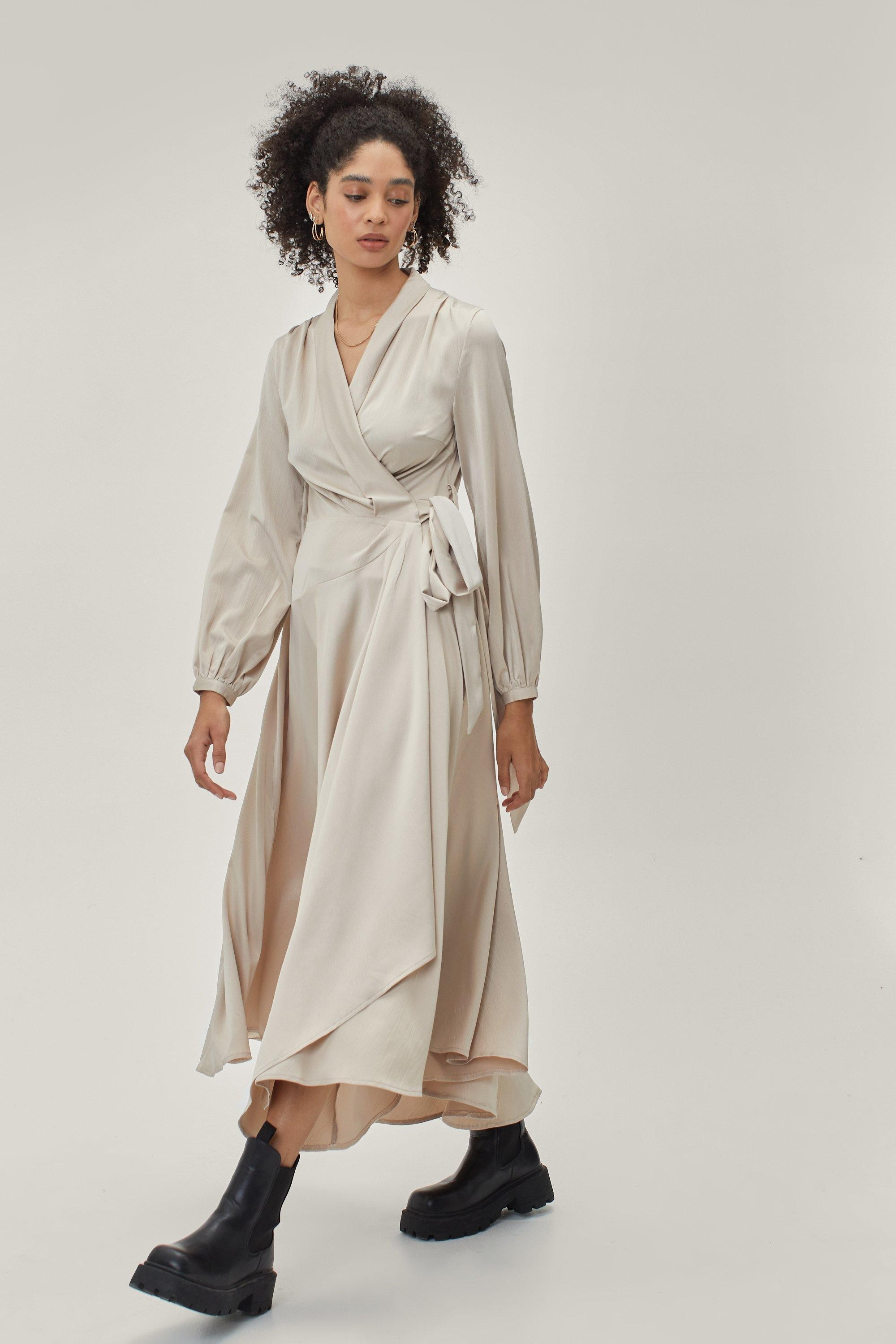 Satin Wrap High Low Hem Midi Dress | Nasty Gal (US)