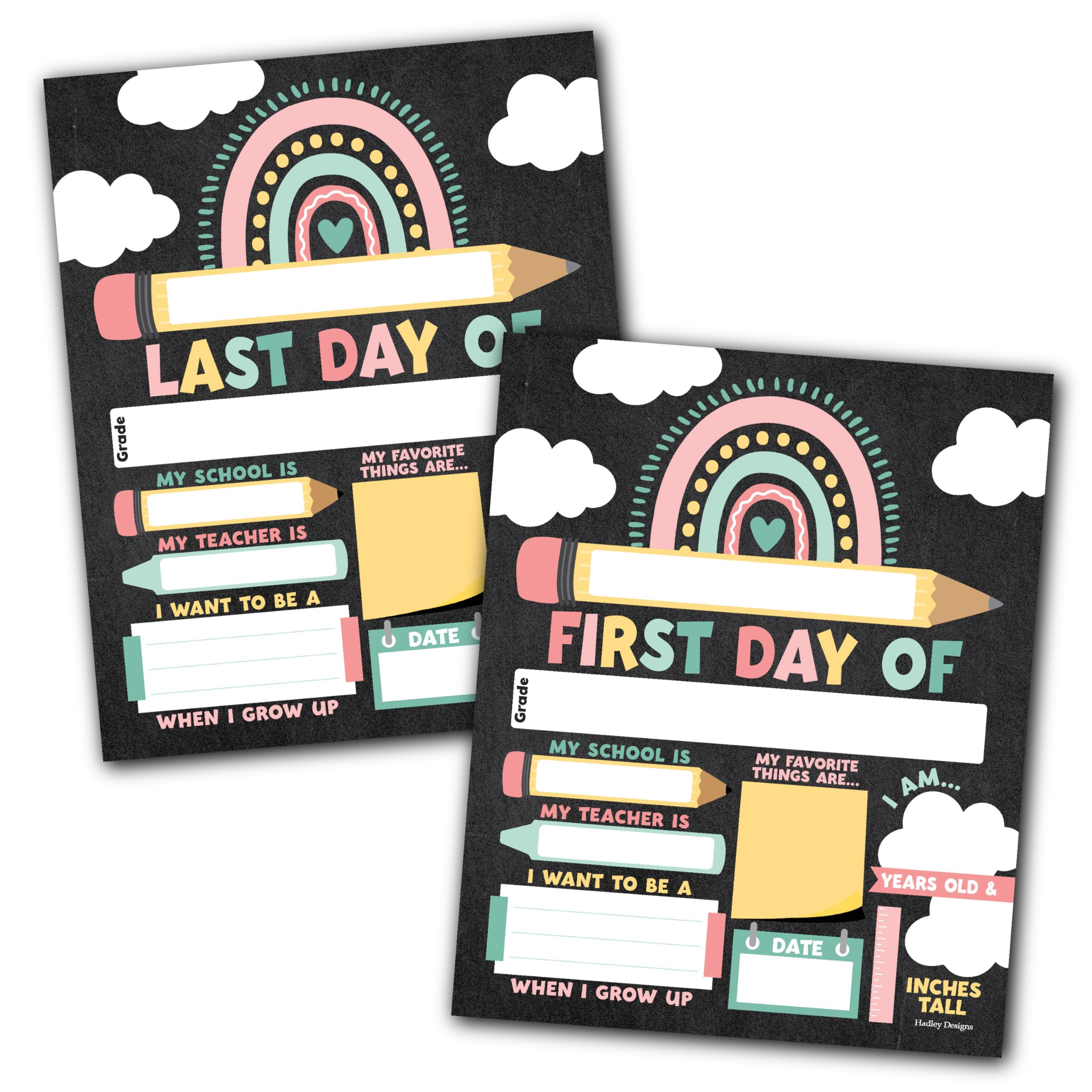 First Day of School Sign – 10 Double-Sided First and Last Day Boards, 8x10 Back to School Photo Prop for Kids, Preschool, Kindergarten and Elementary, Boho Chalk Theme | Amazon (US)
