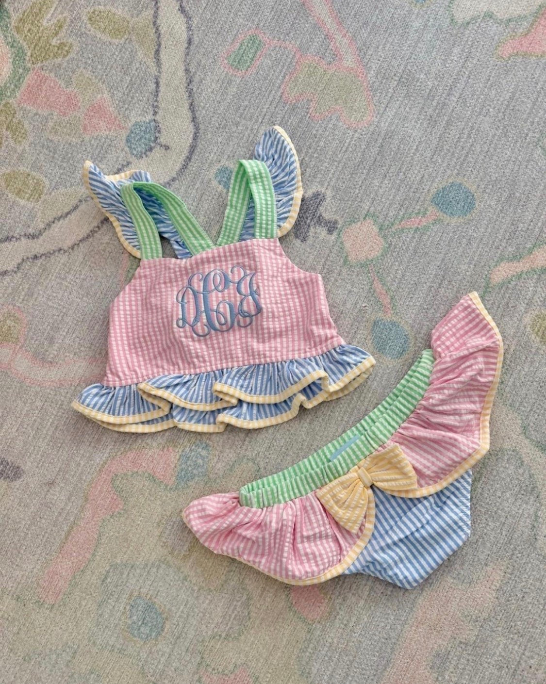 This seersucker ruffle kids swimsuit with personalized monogram and even UPF 50 protection from the sun. Perfect for upcoming vacations and beach trips.

#LTKTravel #LTKBaby #LTKKids