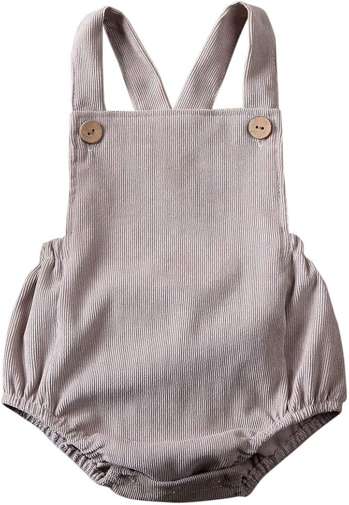 Newborn Baby Boy Girl Fall Clothes Sleeveless Corduroy Romper Overalls Jumpsuits with Pocket Infa... | Amazon (US)