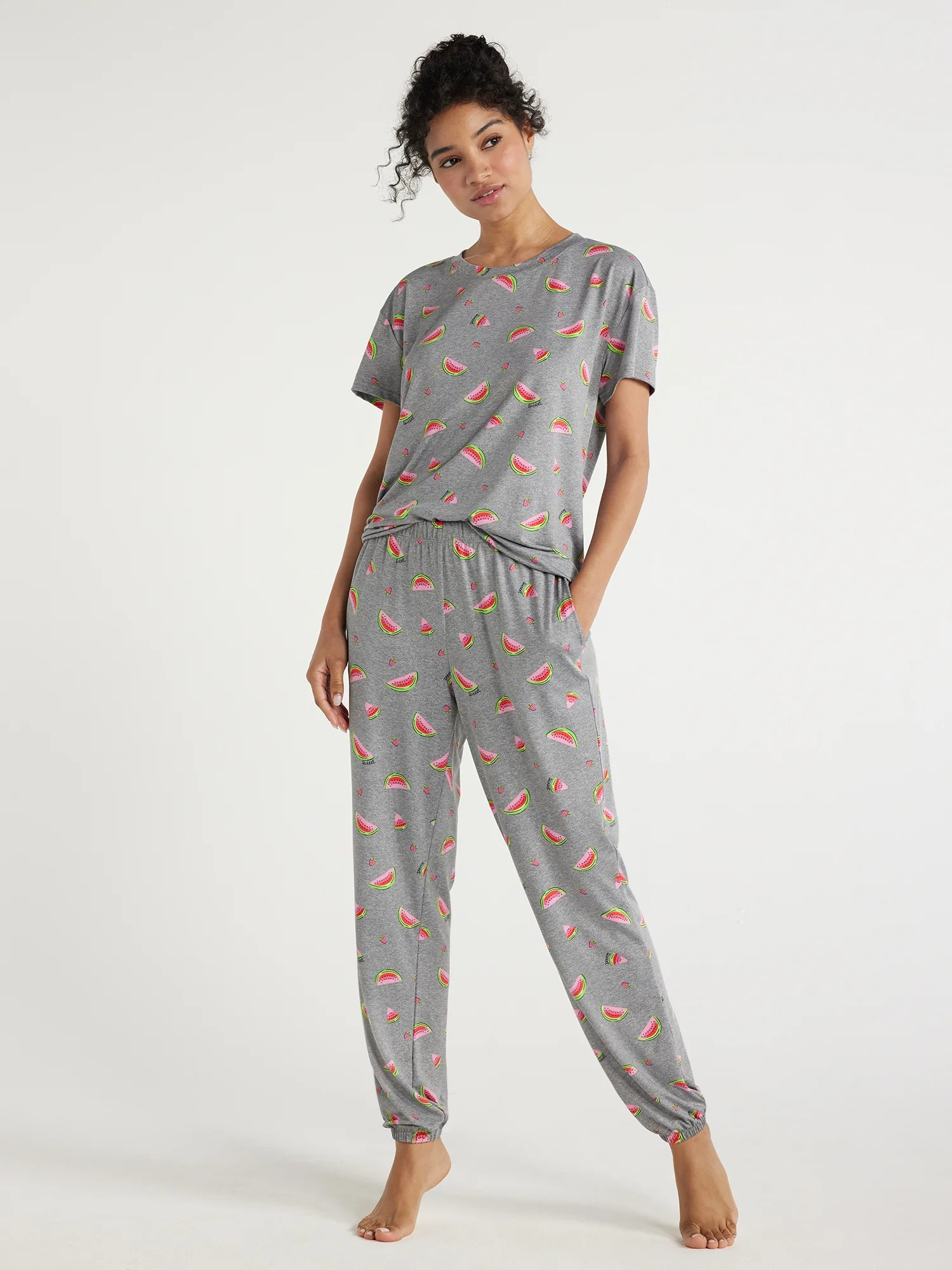 Joyspun Women's Short Sleeve T-Shirt and Jogger Pants Sleep Set, 2-Piece, Sizes S to 3X | Walmart (US)