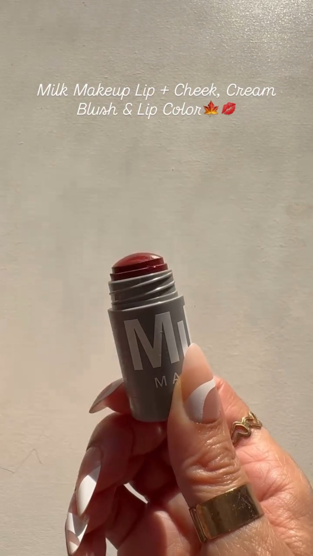 @milkmakeup Lip + Cheek, cream blush & lip color in Muse.. beautiful deep burgundy shade, perfect for fall or if you are me, anytime of the year… 

The formula is buildable and blendable.. although you can swipe directly, i recommend using a brush especially if you plan to use it on both lip & cheek.. 

#milkmakeup #lipandcheektint #lipandcheek #multiusemakeup #giftsunder25 #holidaygiftguide #stockingstuffer #stockingstufferideas #stockingstuffersforher #giftformakeuplovers #blushstick #blushes #milkmakeupblush #lipstain