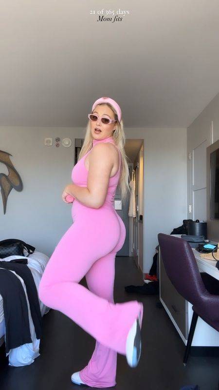 Giving barbie girl vibes in this pink bodysuit and flare pant set that’s super stretchy comfy and a whole spring summer mood 💕 paired with pink sunglasses headband and my fave 550 sneakers and the second look is a fire all black look with my fave corset and alo leggings 

#LTKFind #LTKSeasonal #LTKunder100