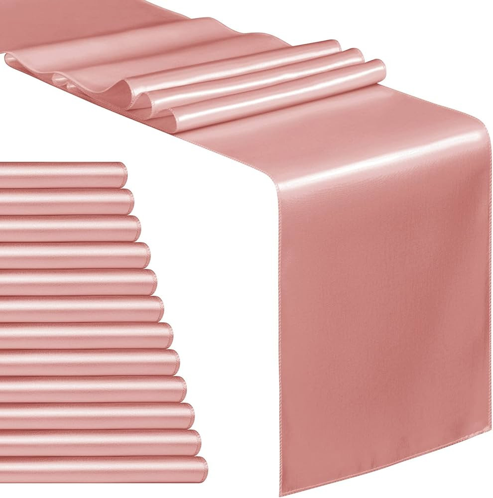 12-Pack Rose Gold Satin Table Runner 12 x 108 Inch Long Table Runner for Wedding, Rose Gold Birthday Party Decorations, Premium Table Runners for Banquets, Graduations, Engagements | Amazon (US)