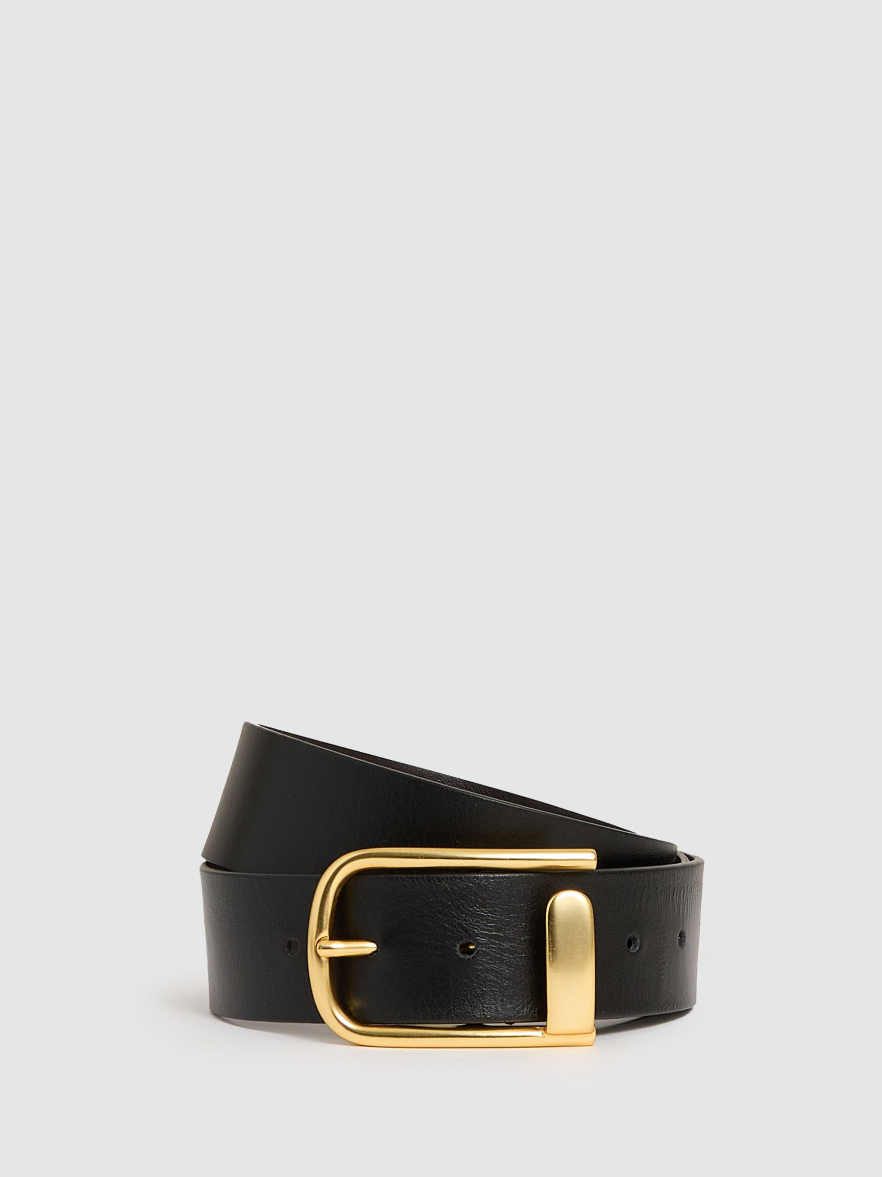 Leather Half Keeper Belt in Black | Reiss UK