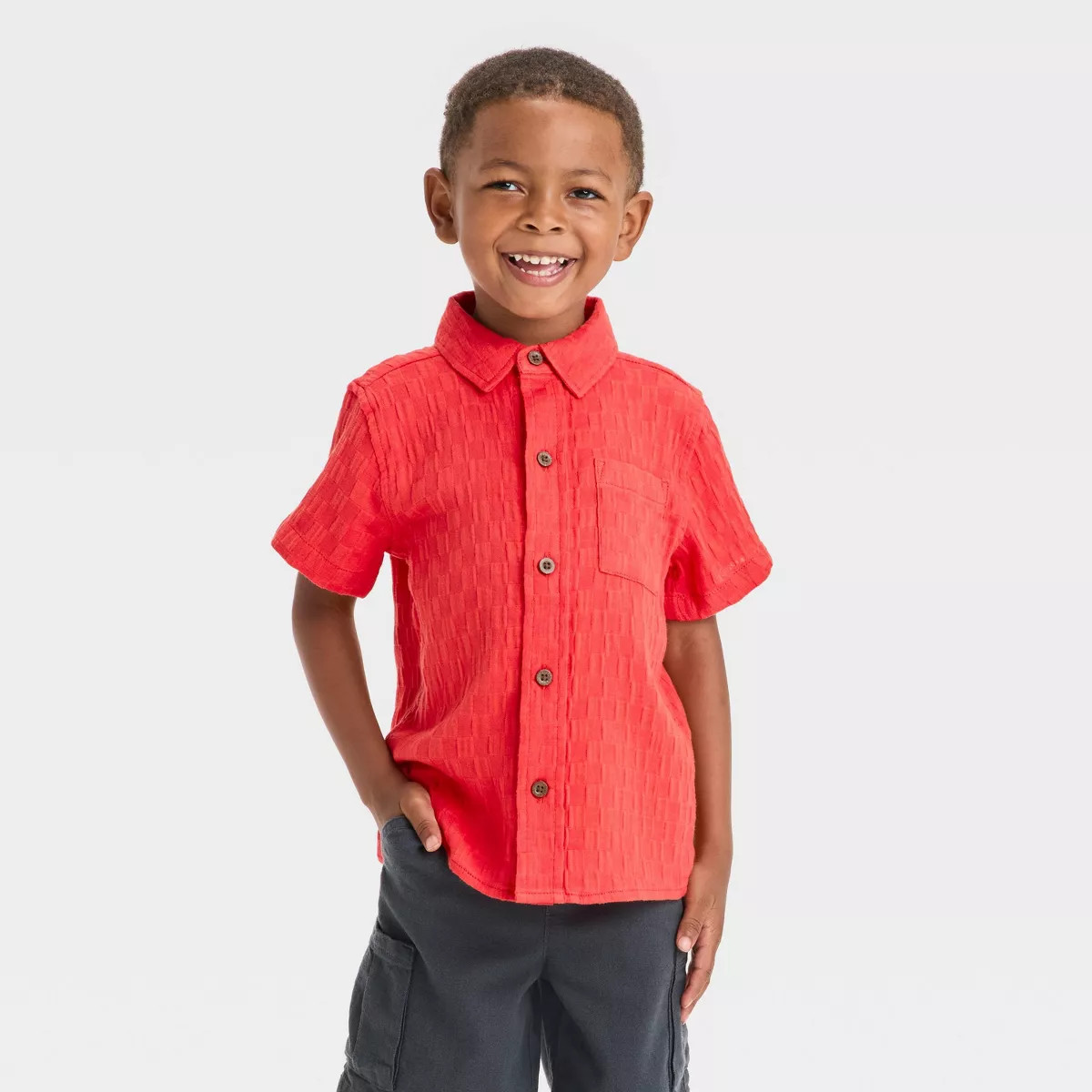 Toddler Boys' Checkered Jacquard Shirt - Cat & Jack™ Red/Orange | Target