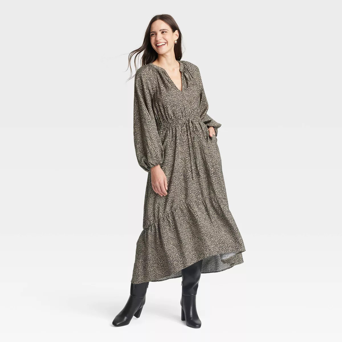 Women's Balloon Long Sleeve Tiered Midi Dress - A New Day™ | Target