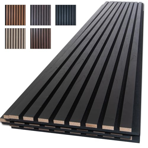 NeatiEase Wood Slat Wall Panels, 4-Piece 96" x 12.6", Soundproof & Noise Cancelling, Acoustic Wall Panels (Black) | Amazon (US)