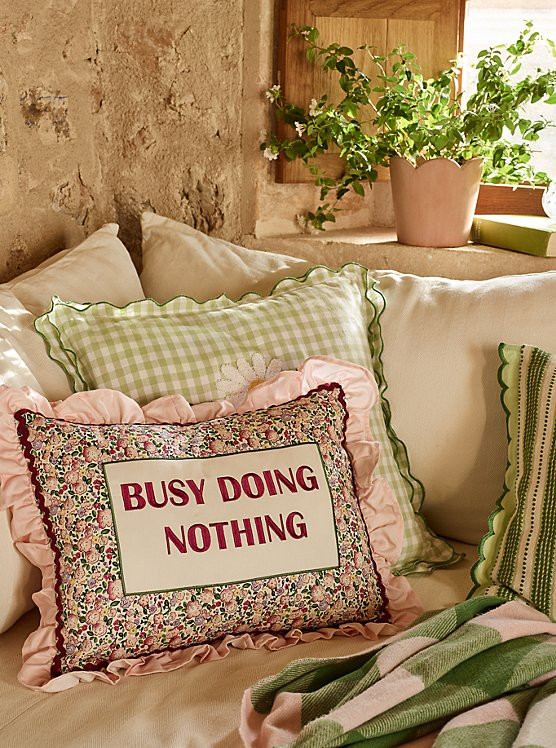 Purple 'Busy Doing Nothing' Slogan Embroidered Cushion | George at ASDA