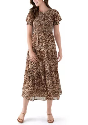 Anne Klein Women's Smocked Bodice Animal Print Maxi Dress, Small | Belk