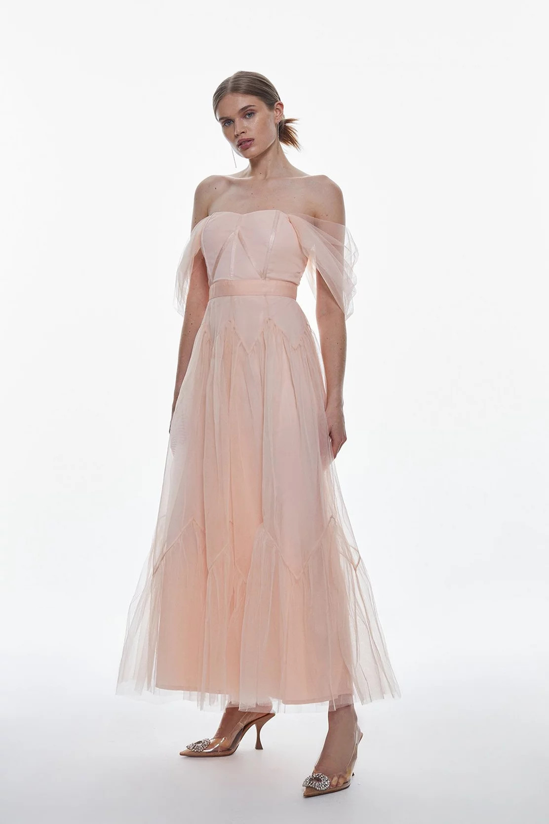 Tulle Corseted Midi Dress | Karen Millen US