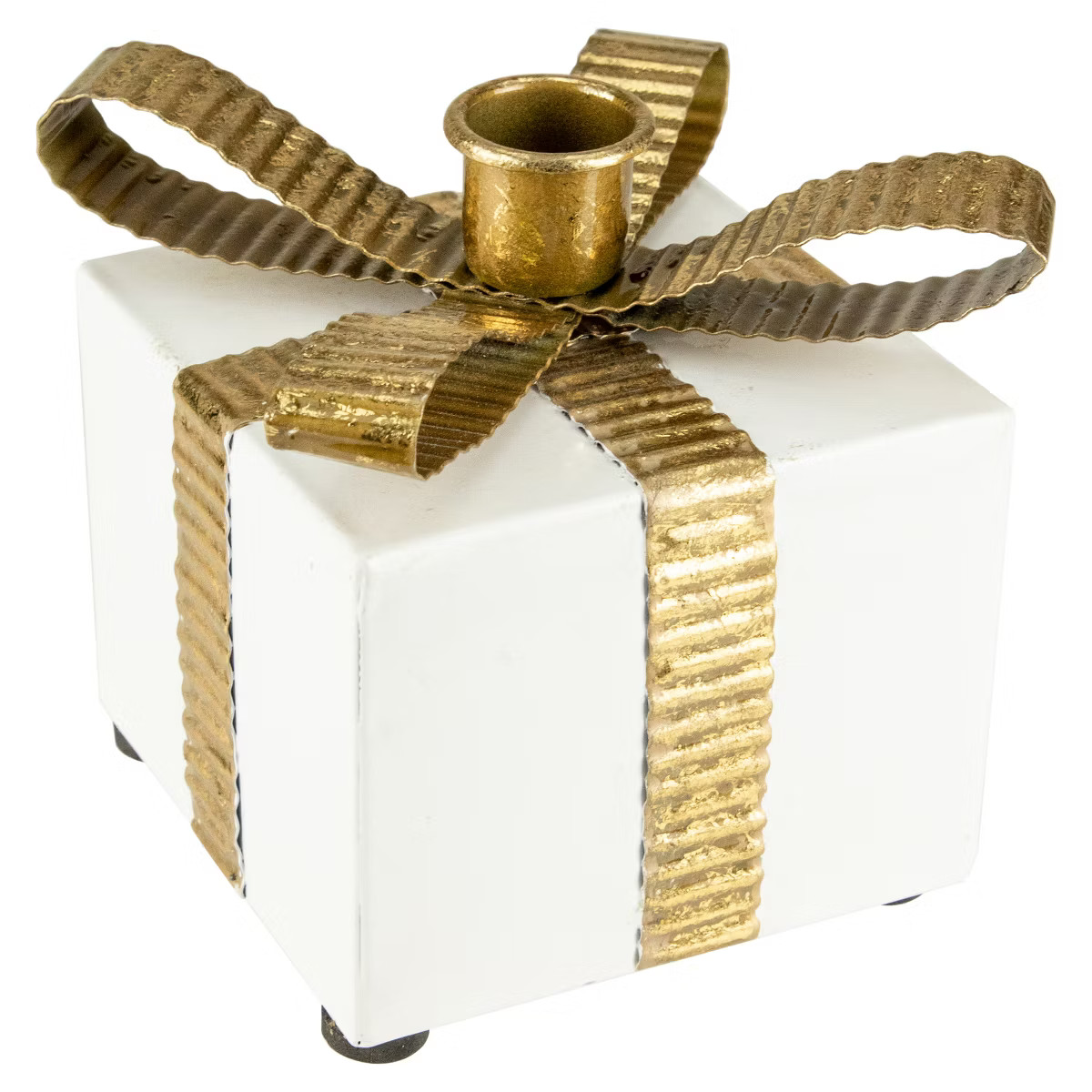 Northlight 4.5" White Metal Gift Box Christmas Taper Candle Holder | Target