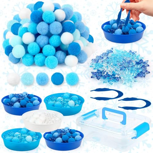 153 Pcs Fine Motor Toys Counting Sorting Christmas Winter Decorations Sensory Bin Filler 100 Pcs Winter Pompoms 45 Pcs Acrylic Xmas Snowflake 5 Cups 2 Tweezers Storage Box for Winter Christmas Decor | Amazon (US)