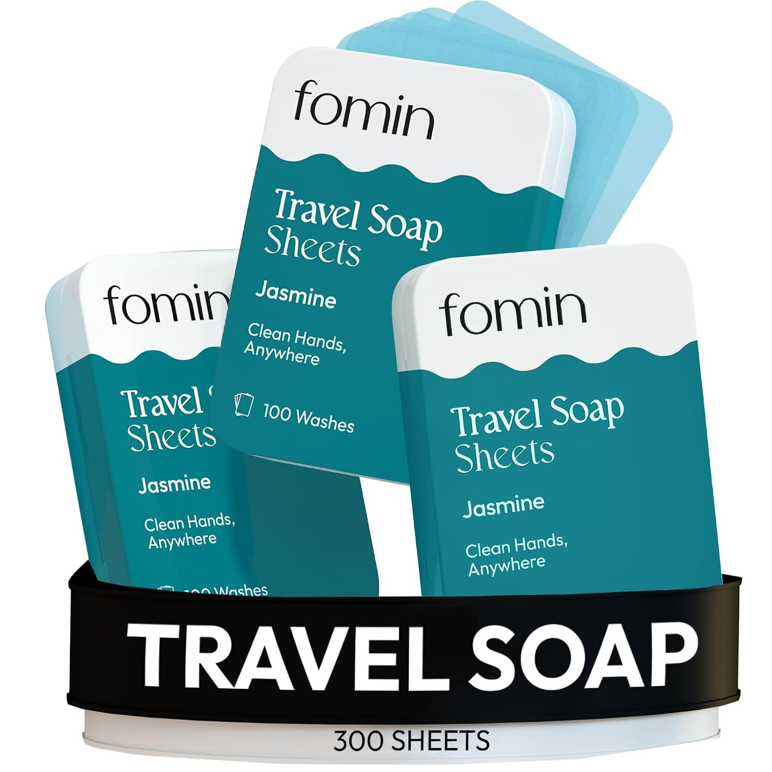 FOMIN - Paper Soap Sheets for Traveling - 300 Jasmine Portable Hand Soap Sheets for Travel in Tin - Dissolvable Mini Portable Travel Soap Sheet for Hand Washing, Camping and Hiking | Amazon (US)