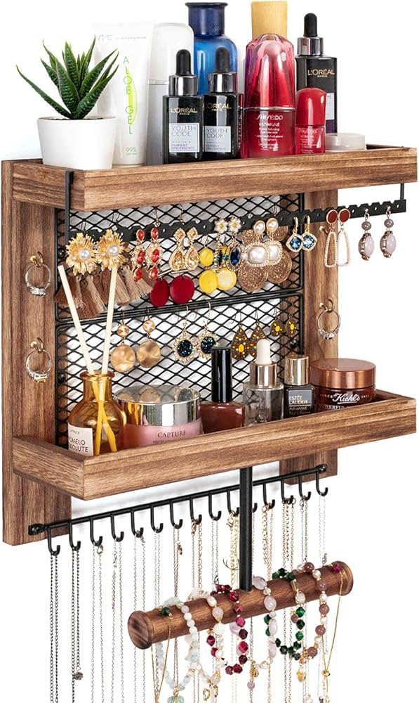 Pinzoveco Hanging Jewelry Organizer Wall Mounted With Wall Jewelry Organizer Holder For Necklaces... | Amazon (US)