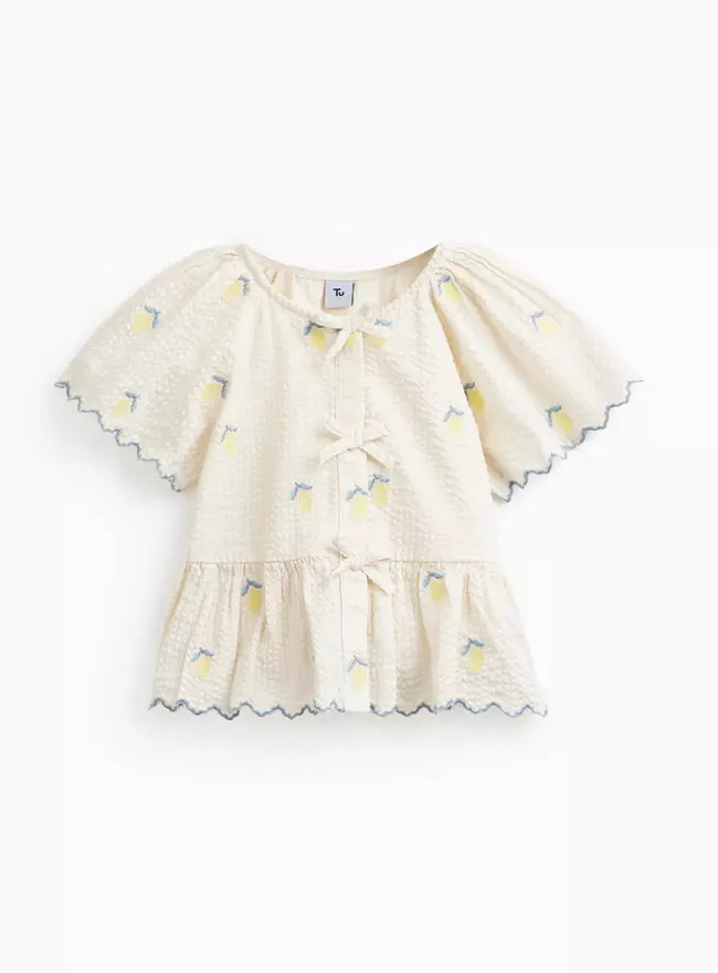 Buy Cream Lemon Embroidered Blouse 2-3 years | Kids Holiday Clothes | Tu | Tu Clothing