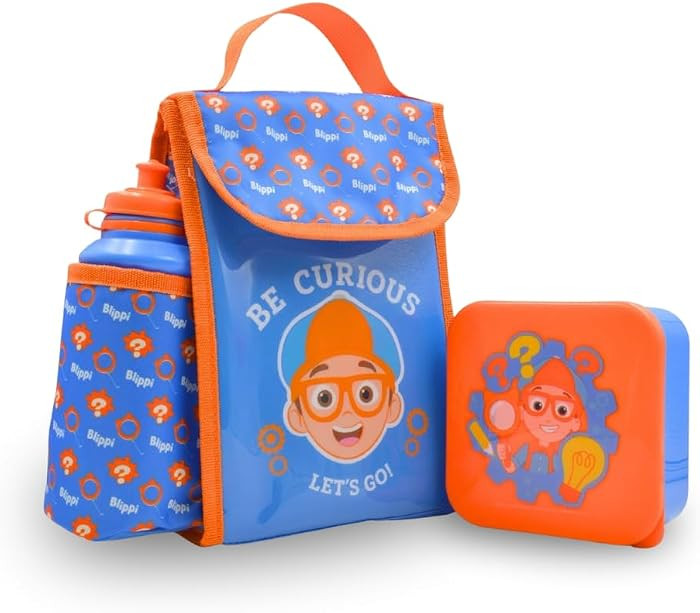 HOX Blippi 3 Piece Lunch Bag Set for Kids | School Set with Insulated Lunch Bag, 400ml Water Bottle and Snack Pot | Carry Bag with Bottle Holder | Amazon (UK)