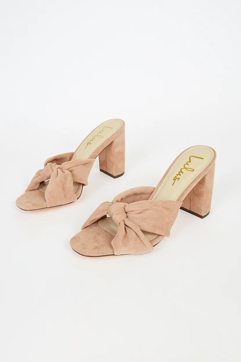Jenissa Medium Natural Suede Knotted High Heel Sandals | Lulus (US)