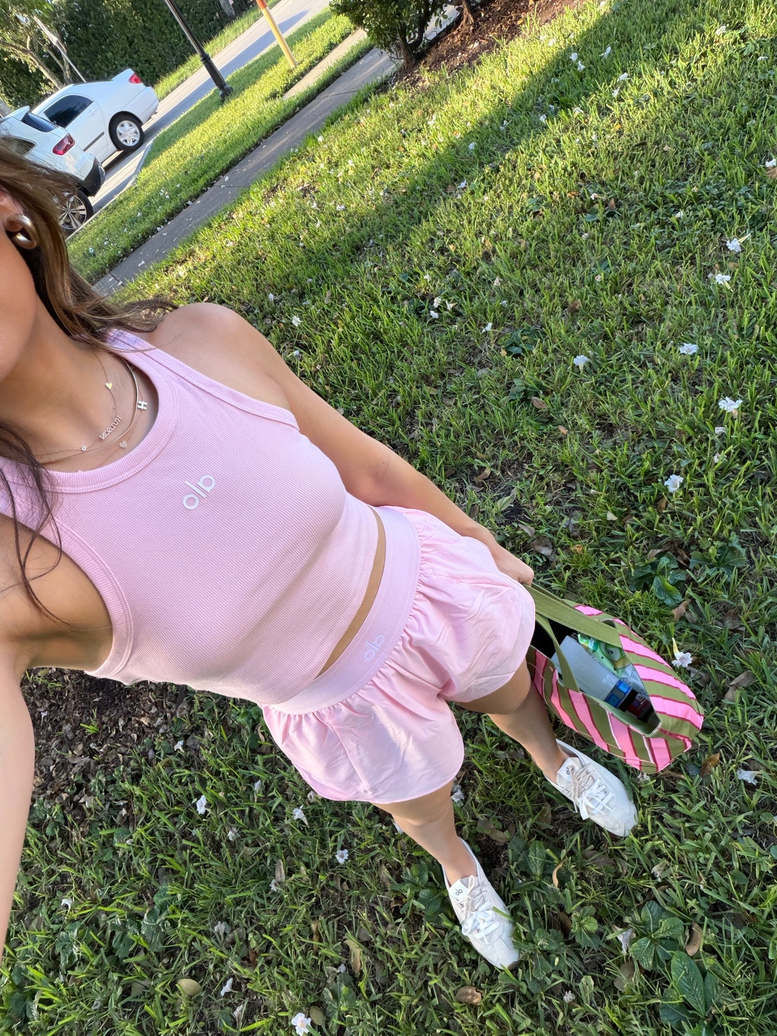 Wearing a size small in both