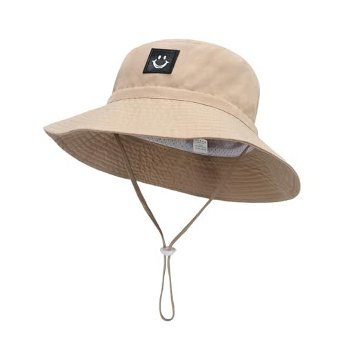 Baby Sun Hat Smiling Face UPF 50+ Beach Toddler Bucket Hat for Baby Boys and Girls, Toddler Kids Wide Brim Sun Hats Cap (US, Age, 6 Months, 24 Months, Khaki) | Amazon (US)