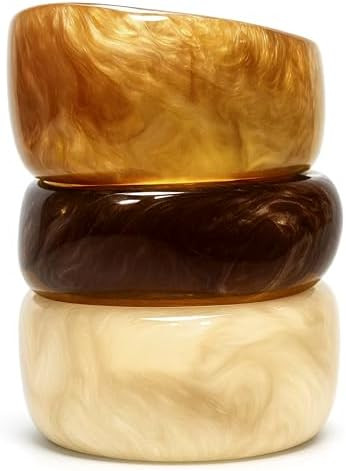 Set of Chunky Acrylic Resin Bangle Bracelets for Women, Retro Brown and Colorful Stackable Bangle... | Amazon (US)