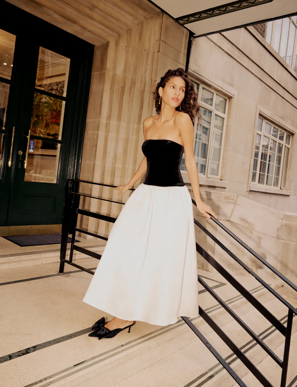 Black And White Bandeau Drop Waist Sienna Midi Dress | Nobody's Child