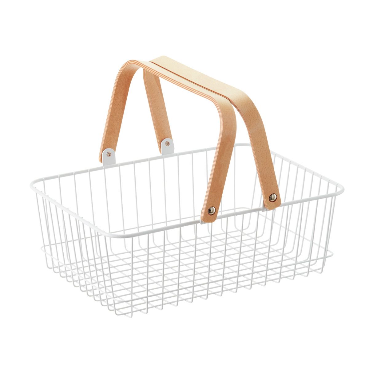 Wire Basket w/Wooden Handles | The Container Store