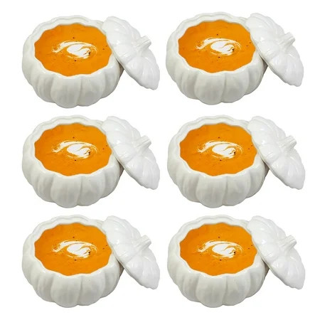 Ebros Ceramic Stoneware White Harvest Pumpkin Bowl With Lid 6"Diameter X 6 Pieces | Walmart (US)