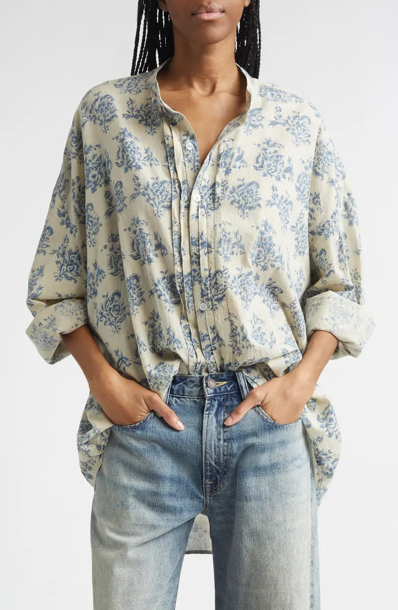 Pleated Front Floral Button-Up Shirt | Nordstrom