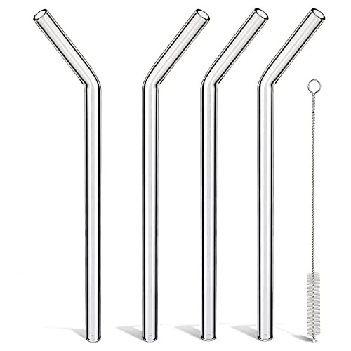 LIFEHIM Reusable Glass Straws Shatter Resistant Clear, Skinny Glass Straw Bent Thin for 16 oz Cups Tumblers 9 inch 8mm | Amazon (US)