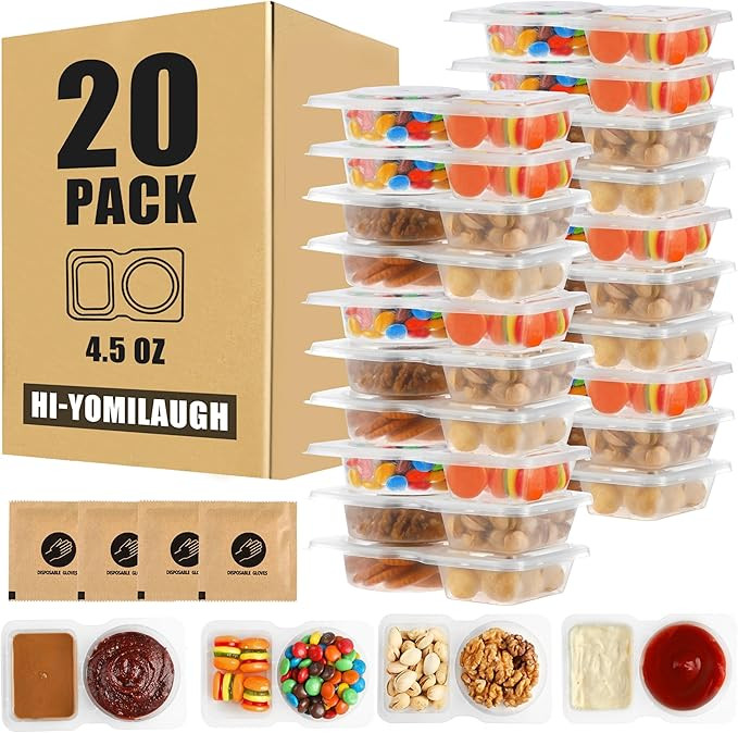 20 Sets Reusable Snack Containers with Lids, BPA-Free Double Compartment Condiment Storage, Leakp... | Amazon (US)