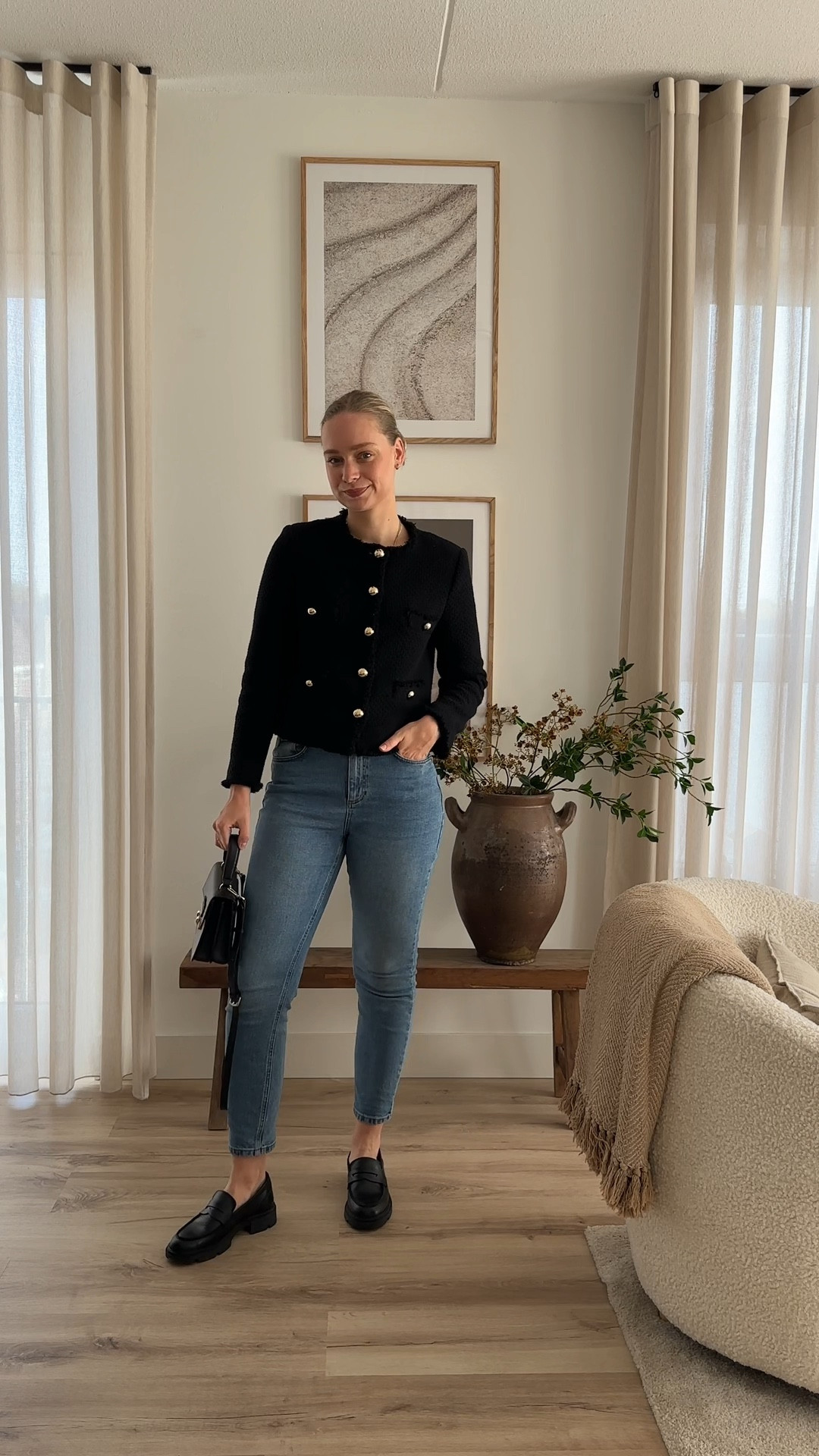 Day 24/30 🖤 Black bouclé jacket, dark jeans, furla bag and black loafers 👞 

#LTKSeasonal #LTKworkwear #LTKstyletip