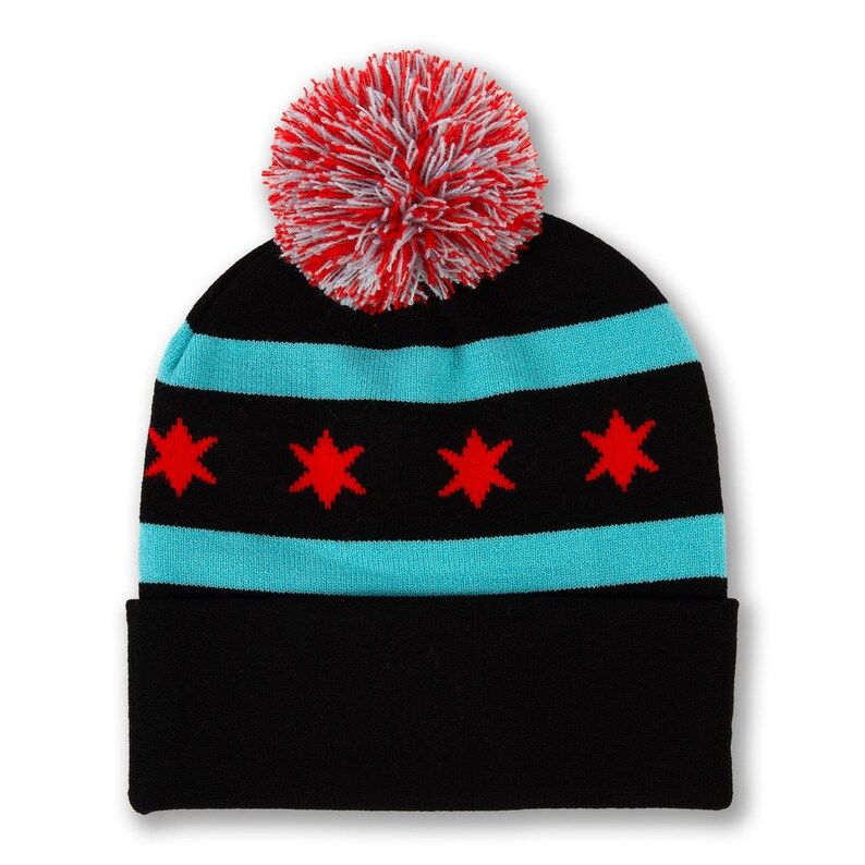 Chicago Flag Knit Hat With Pom Chicago Flag Beanie Chicago - Etsy | Etsy (US)