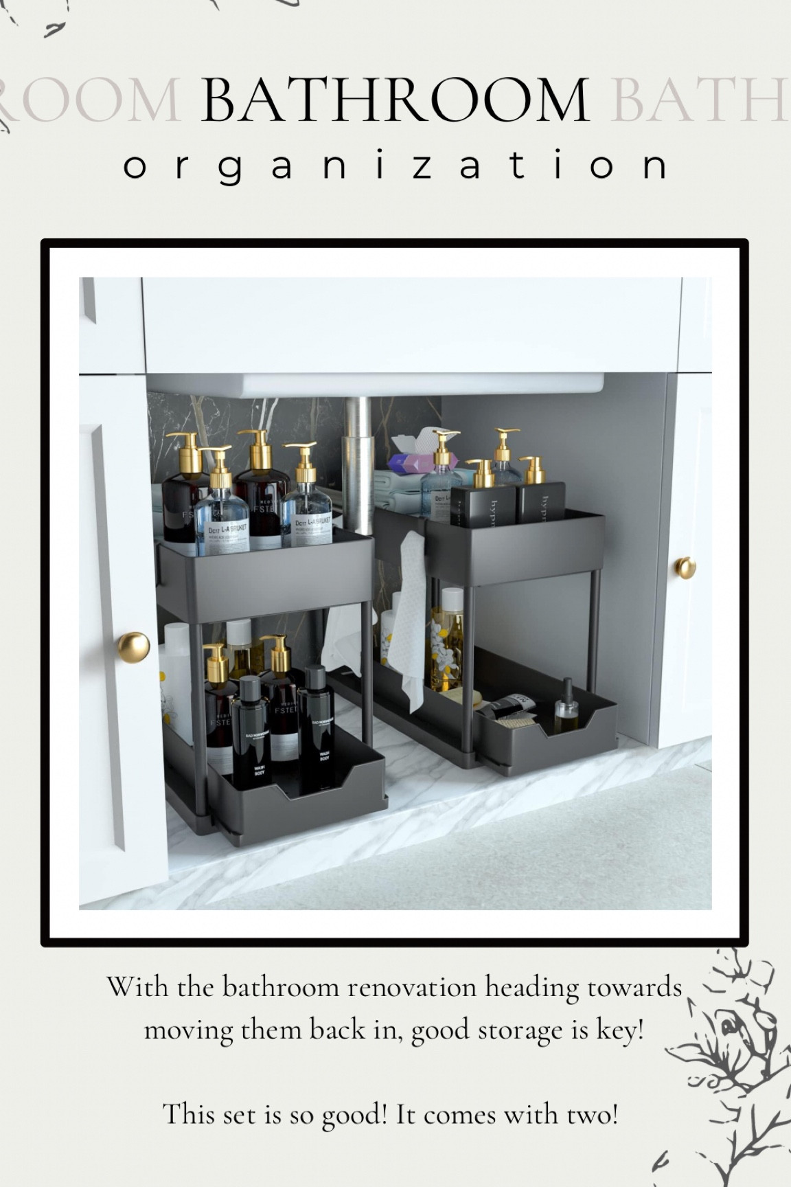 I love this part of a clients renovation! They are close enough to be looking to move back into their space but want it organized and functional! This double sided pull out organizer is perfect for under the sinks! #underthesink #bathroom #organization

#LTKsalealert #LTKunder50 #LTKhome