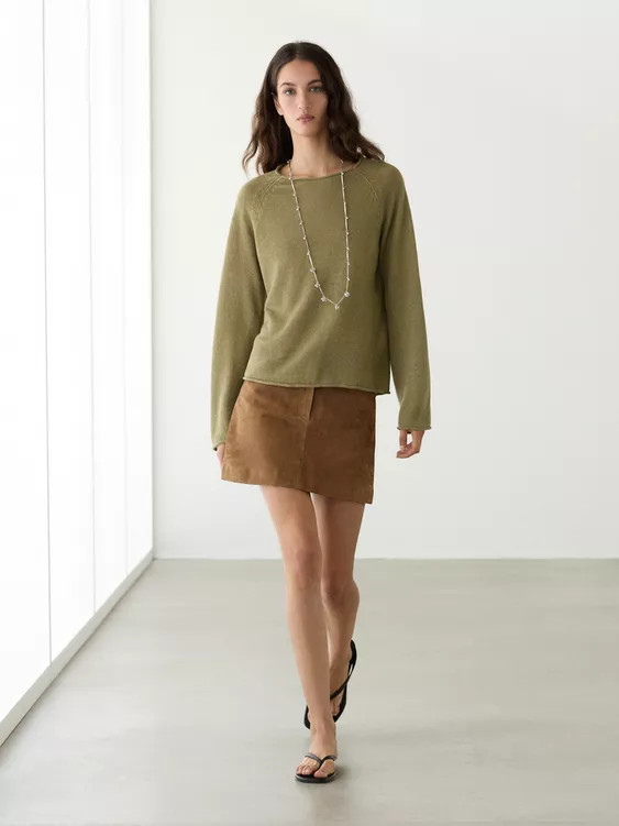 100% linen knit crew neck sweater | Zara Canada