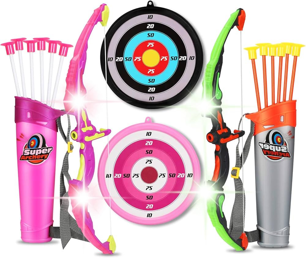 HELLO PAPAYA 2Sets Bow and Arrows for Kids Archery Sets for Kids with LED Flash Lights,2Bow 12Suc... | Amazon (US)