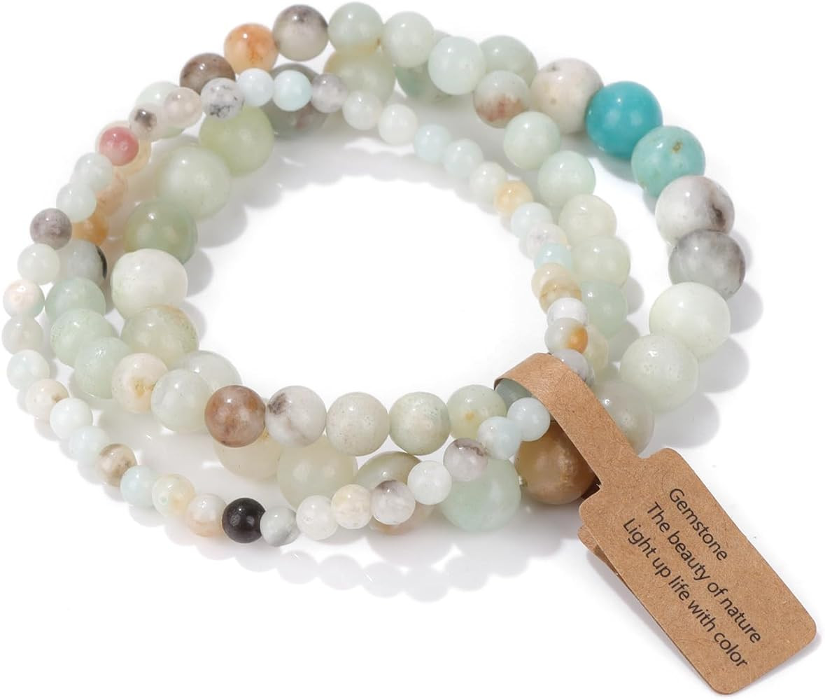 Amazon.com: Risyfjew 3 PCS Healing Crystal Bracelets Women 8mm Natural Stone Beaded Stretch Brace... | Amazon (US)