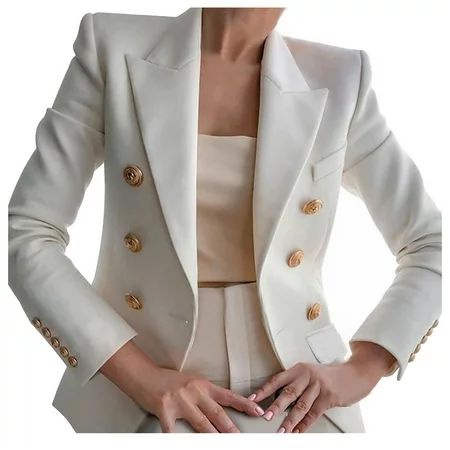 RQYYD Womens Double Breasted Tweed Blazers Casual Long Sleeve Open Front Blazer Jackets Work Suits O | Walmart (US)